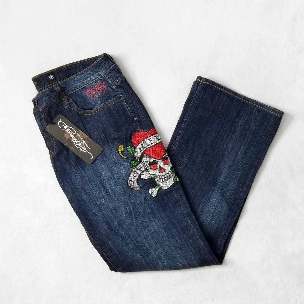 NWT ED HARDY Flared Jeweled Jeans